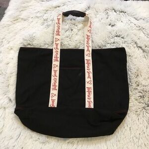 Victoria’s Secret tote bag black with red off white trim zipper closure